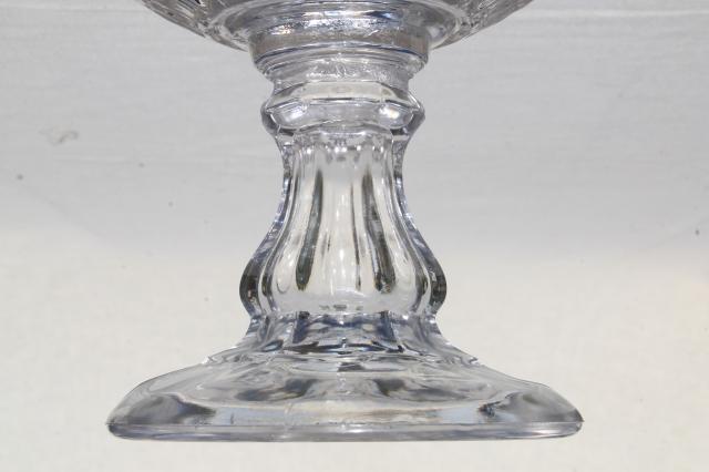 crystal clear vintage elegant glass thumbprint pattern pressed glass compote dish