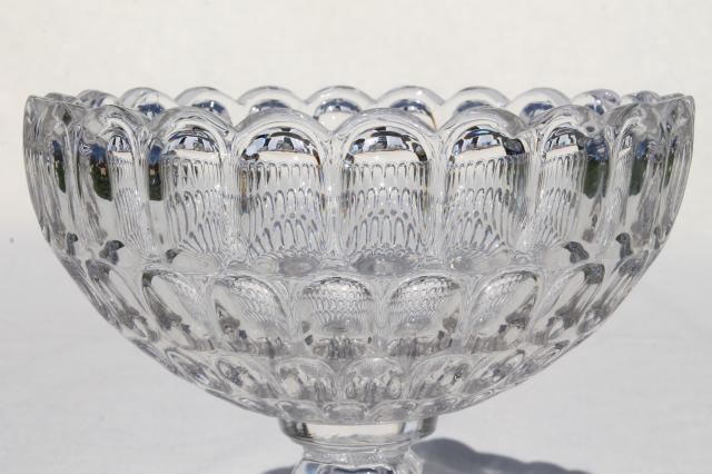 crystal clear vintage elegant glass thumbprint pattern pressed glass compote dish