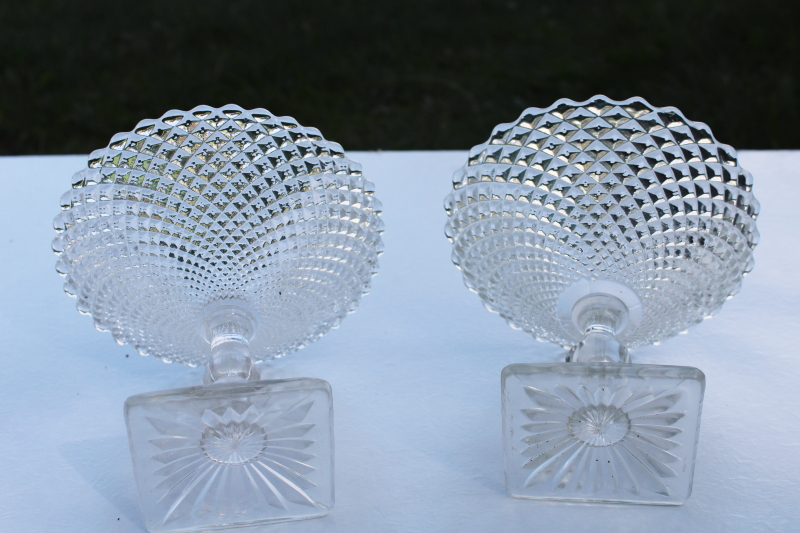 crystal clear vintage glass candy dishes, pair Westmoreland English hobnail compotes