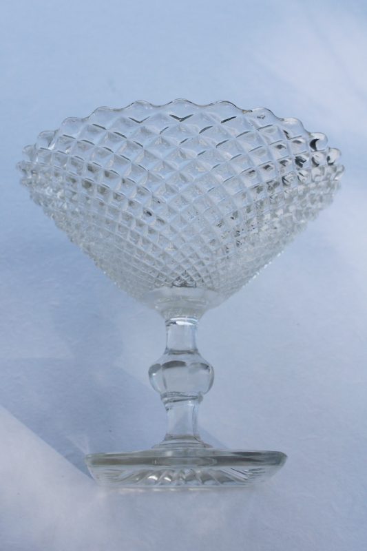 crystal clear vintage glass candy dishes, pair Westmoreland English hobnail compotes