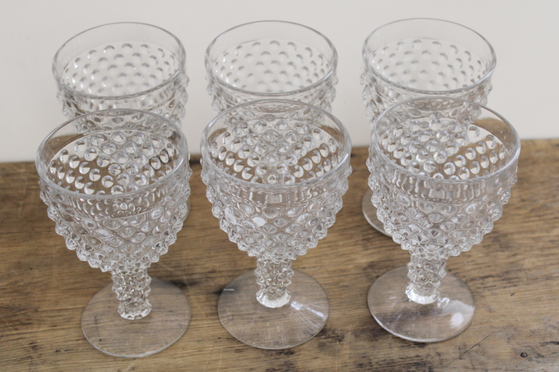 crystal clear vintage hobnail glass goblets, mid century vintage water