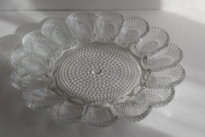 crystal clear vintage pressed glass egg plate, serving tray for deviled eggs