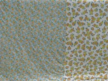 Vintage Print Feedsack Purple Yellow Green Floral 34" x 42" Cotton Quilting 