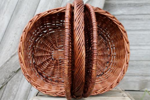 Antique Small Basket Of Peach IN Osier-Bourriche With Bag Cuir-Début  Twentieth