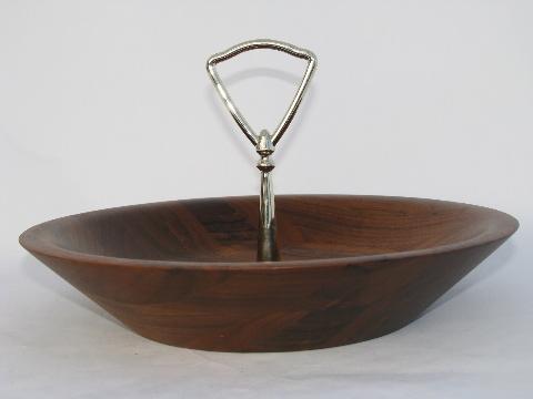 danish modern vintage walnut wood bowl
