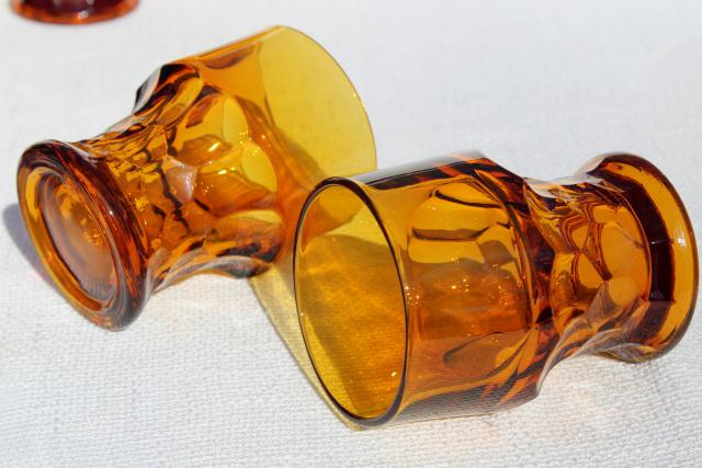dark amber glass Georgian pattern tumblers, vintage drinking glasses set of 8 