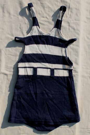 dated 1920s vintage wool swimsuit, nautical striped bathing suit, flapper era Jantzen swimming suit