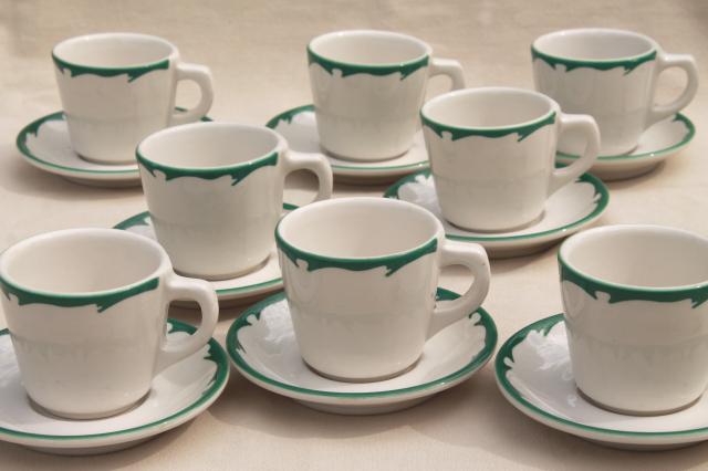 deco airbrush stencil china restaurant ware coffee cups & saucers, vintage Buffalo china ironstone