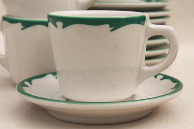 deco airbrush stencil china restaurant ware coffee cups & saucers, vintage Buffalo china ironstone