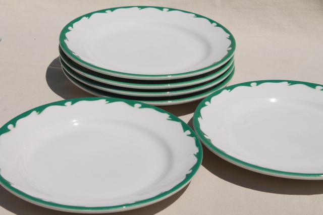 deco airbrush stencil china restaurant ware dinner plates, vintage Buffalo china ironstone