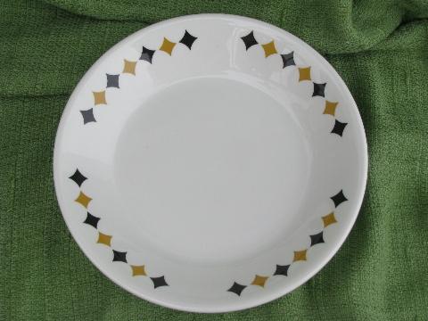 deco black and gold checkered diamond ironstone soup bowls, Mayer china