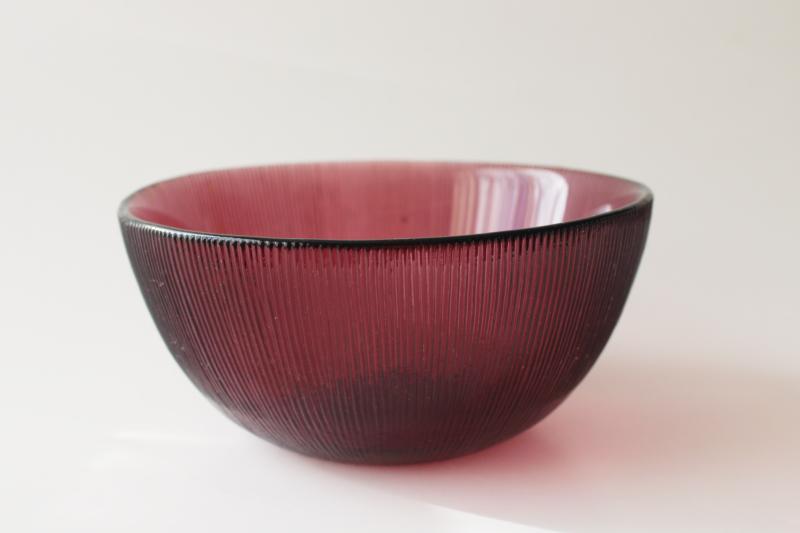 deco modern vintage amethyst glass bowl / planter pot, prismatic fine rib glass
