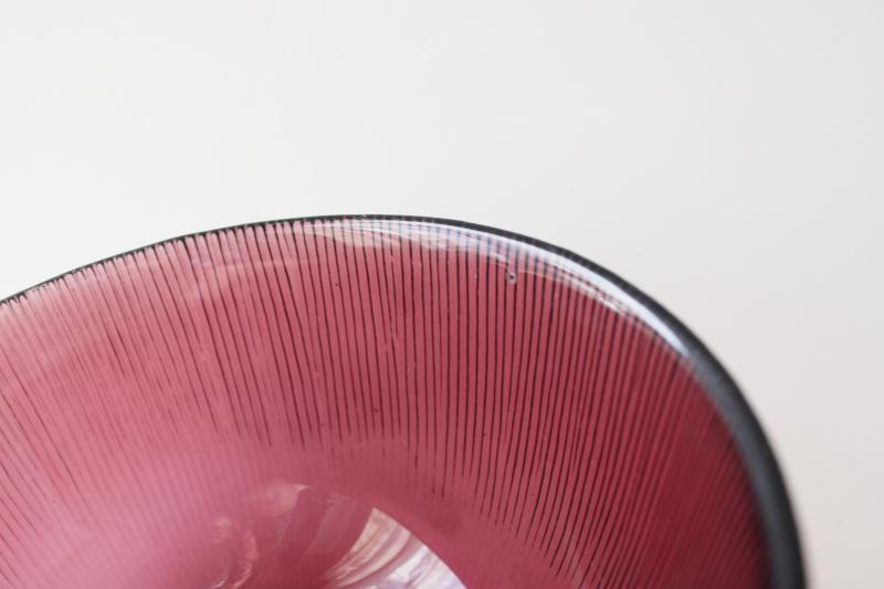 deco modern vintage amethyst glass bowl / planter pot, prismatic fine rib glass