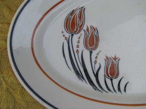 deco tulips vintage Warwick china restaurantware steak plate or platter