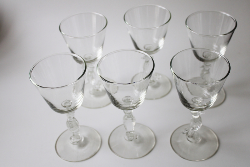 deco vintage Old Crow whiskey figural stem glasses, Libbey glass barware cocktail glasses