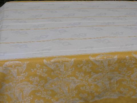 deco vintage calla lily damask tablecloth, deep gold jacquard border