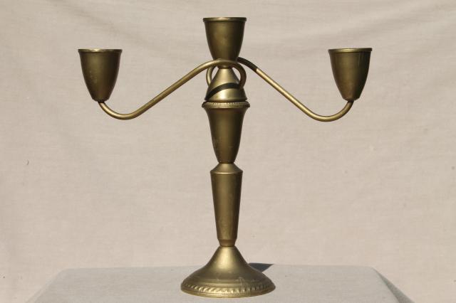 deco vintage candelabra candle holders, branched arms candlesticks w/ gilt gold paint over brass