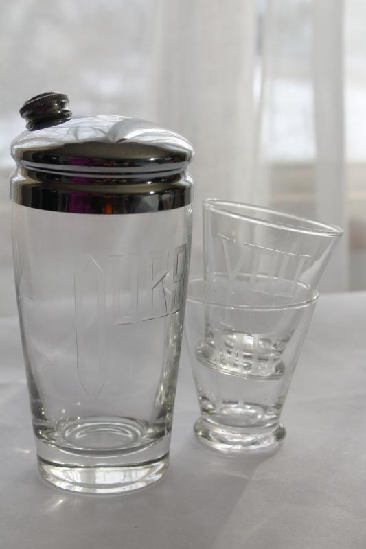 deco vintage cocktail set, You Me Ours glasses & chrome / etched
