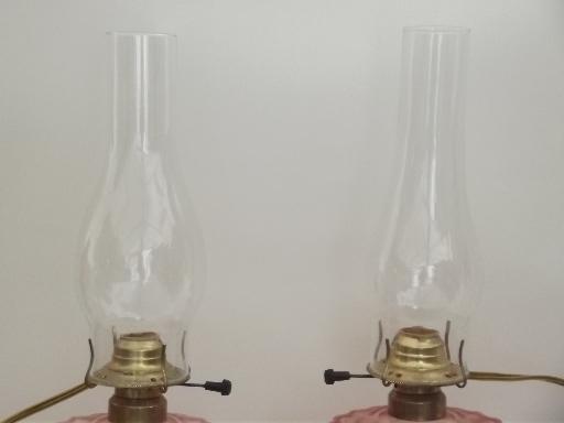 depression pink glass lamps, A Homestead Shoppe electricfied oil lamps