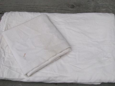 depression vintage bed sheet & pillowcase, old cotton feed sack fabric
