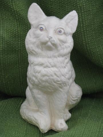 depression vintage carnival chalkware cat w/ rhinestone eyes, dated 1935
