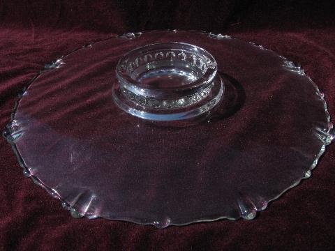 dewdrop pattern glass low pedestal cake stand plate and silver server