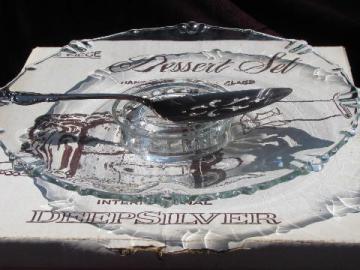 dewdrop pattern glass low pedestal cake stand plate and silver server