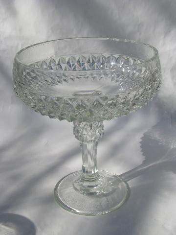 diamond point pattern glass, set of goblets & compote, 8 vintage water ...