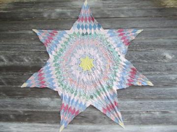 diamond star patchwork quilt starburst center, old antique cotton prints