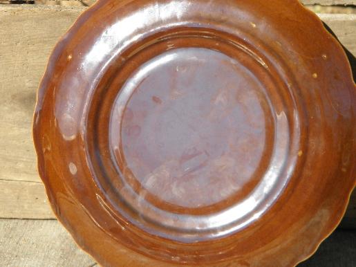 divided egg plate, vintage brown drip glaze pottery Harker rawhide?