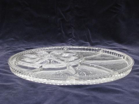 divided glass egg plate tray, vintage Indiana pressed pattern glass
