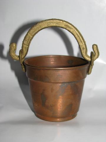 doll size miniature copper kitchenware, tiny bucket, kettle, cauldron etc.
