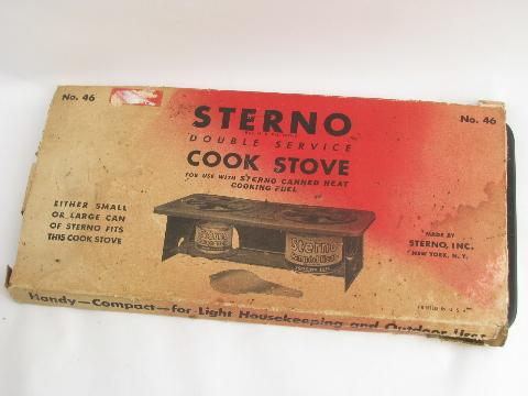 double burner 40s-50s vintage folding sterno camp stove, original old box