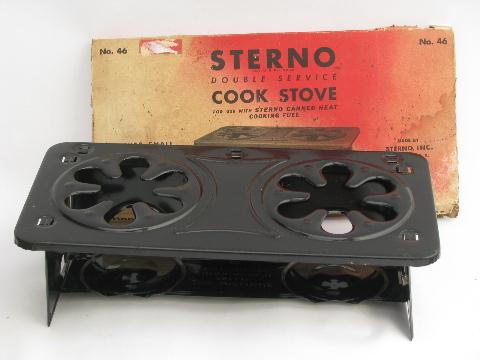 double burner 40s-50s vintage folding sterno camp stove, original old box