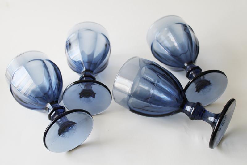 dusk blue Libbey Duratuff glass, set of four Gibraltar pattern water goblets