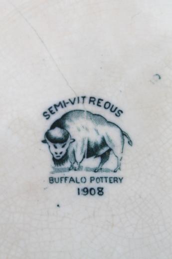 dusky grouse birds antique blue - green transferware plate, vintage 1908 Buffalo china 