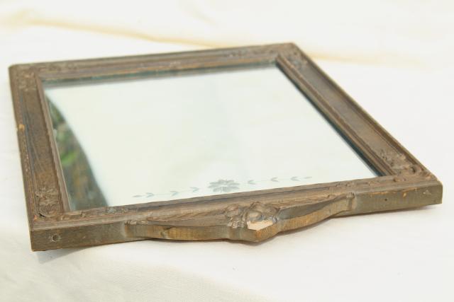 early 1900s etched glass mirror w/ original antique gesso wood frame