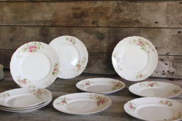 early 1900s vintage Edwin Knowles china salad / lunch plates, antique pink rose floral dishes