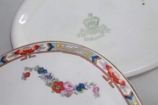 early 1900s vintage English china vegetable bowls, pair of oval tureens