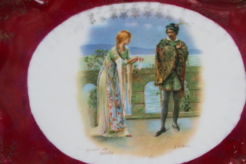 early 1900s vintage Hamlet & Ophelia Shakespeare scene, Victoria Austria china tray