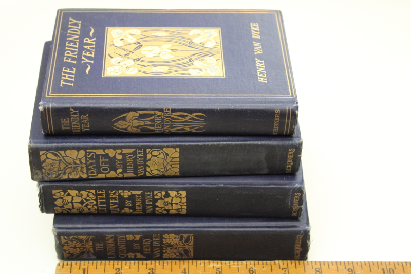 early 1900s vintage Henry Van Dyke books w/ William Morris style floral art nouveau covers