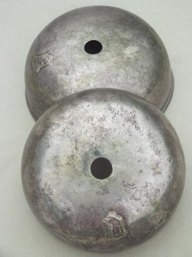 early 1900s vintage crested silver domes, heavy hotel silver plate covers 