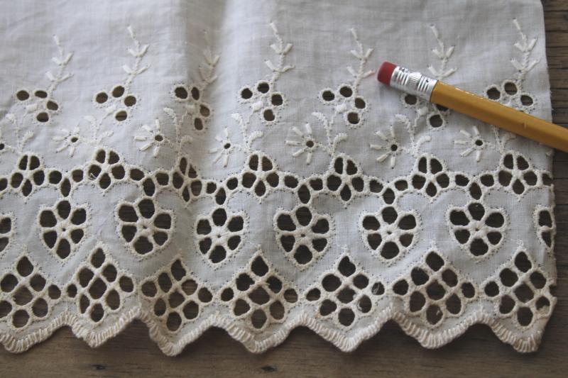 early 1900s vintage sewing trim, antique embroidered cotton eyelet edgings, wide flounces