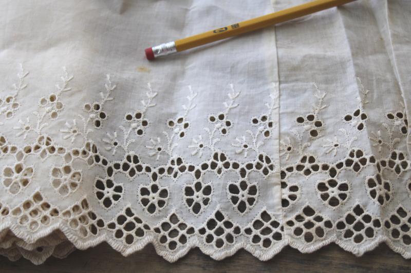 early 1900s vintage sewing trim, antique embroidered cotton eyelet edgings, wide flounces