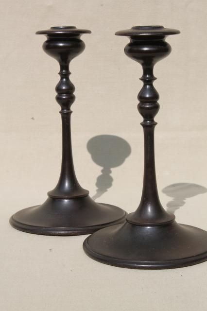 early 1900s vintage treen candlesticks, french polish smooth turned wood candle holders