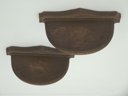 early Syroco Wood pressed wood wall shelves, antique bracket shelves set