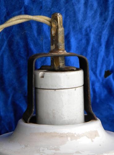 early electric vintage, industrial pendant light w/ milk glass reflector shade