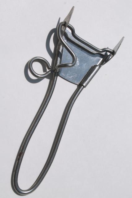 early vintage Pyrex flameware blue tint glass pans w/ antique metal clip on handle
