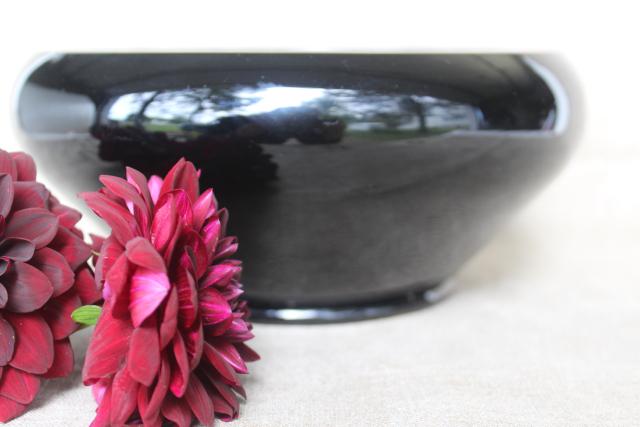 ebony black depression glass vase, deco mod vintage rose bowl black milk glass