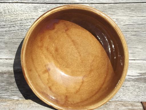embossed fruit pattern brown stoneware mixing bowl, vintage USA pottery